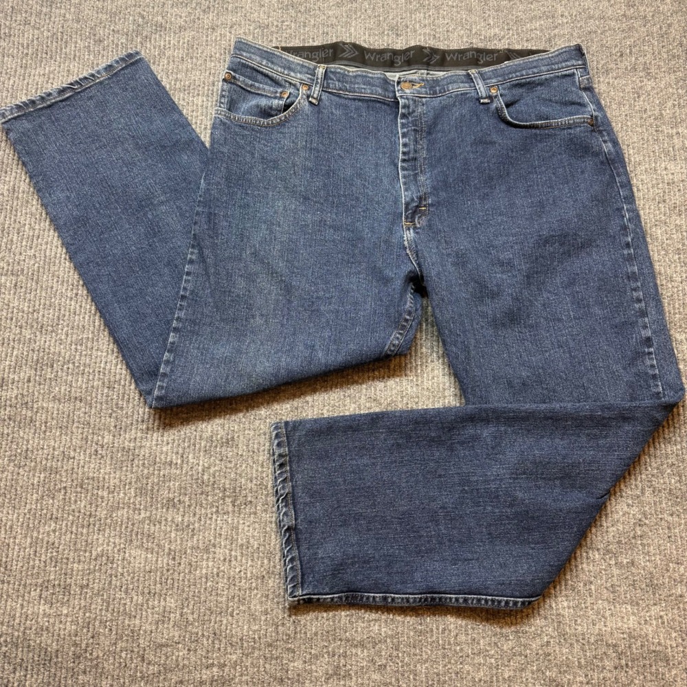 Wrangler Mens Blue Denim Jeans Straight Leg Regular Fit Stretch Waist 40x30